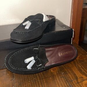 Talbots Laura Mule Loafters - black suede with tassels